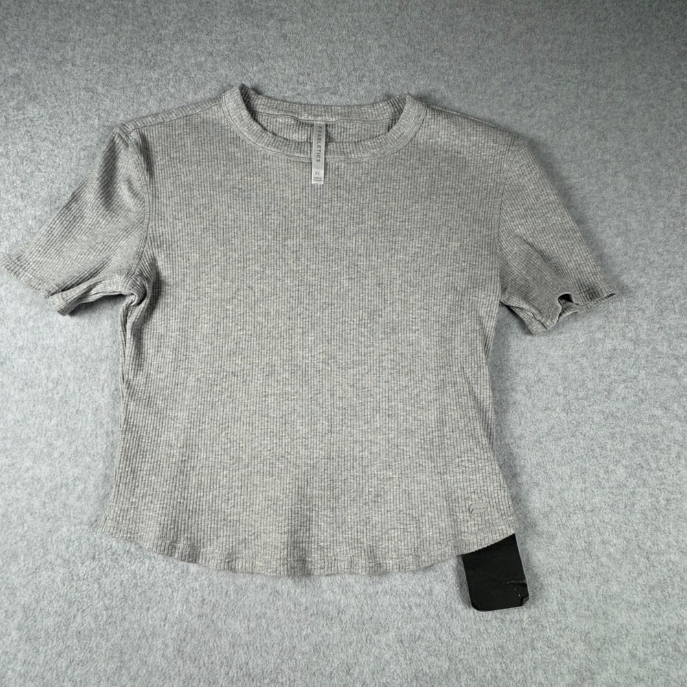 Fabletics Gray Ribbed Cropped Short Sleeve Activewear Tee XL